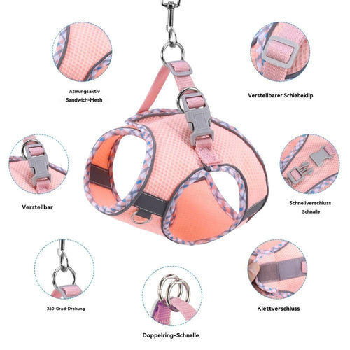 1 Adjustable Pet Harness for Cat and Dog with Reflector and Leash, Soft Comfortable Vest Design Anti-Escape, Compatible with Small Medium Large Pets, L Purple